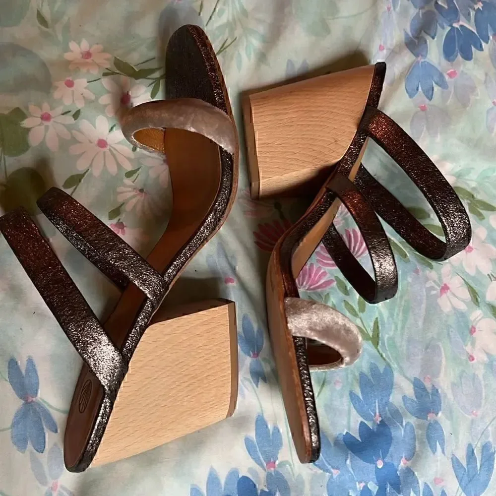 Coclico Tamara Gunmetal Velvet Strappy Heels Wood - 40.5